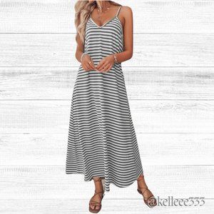 Gray Striped Cami Maxi Dress Sz 8/10